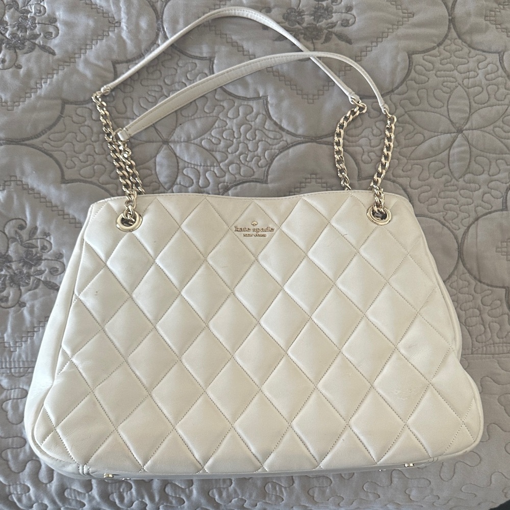 Kate Spade Cream Quilted Shoulder Bag with Gold Chain